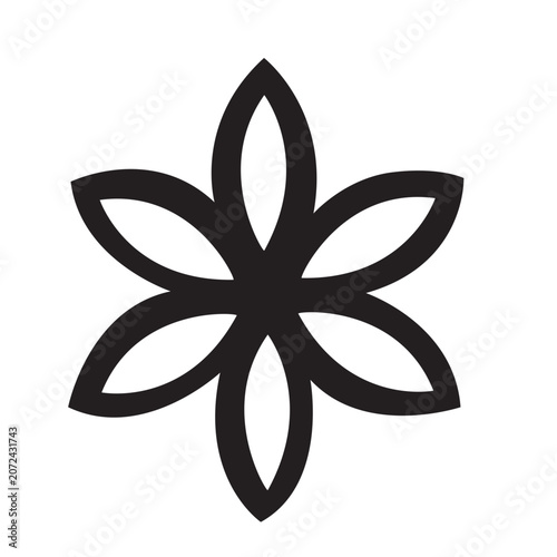 Abstract black flower outline shape design element vector illustration isolated on white background.
