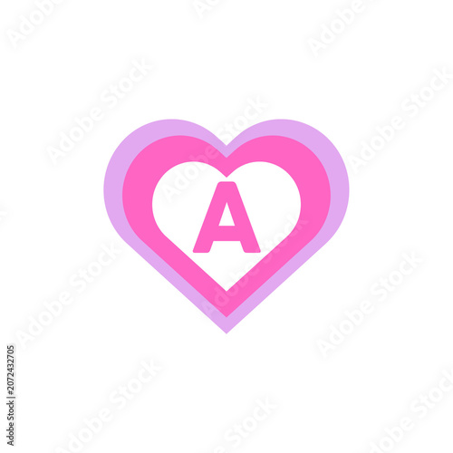 love shape sticker with A letter