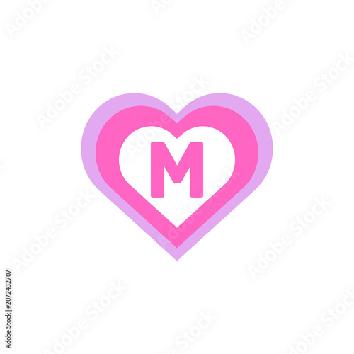 love shape sticker with M letter