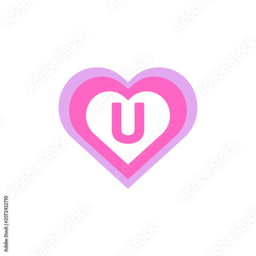 love shape sticker with U letter