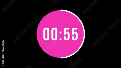 1 Minute Countdown Timer Animation on Black Background, Sixty Second Countdown Clock Motion Graphic