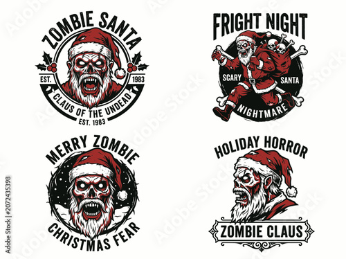 Set of zombie santa claus illustrations for christmas horror theme