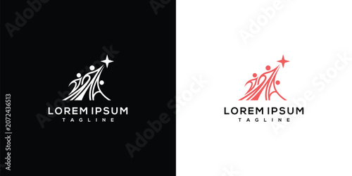 Billede på lærred Teamwork Reaching for Star with Plus Sign Logo Design