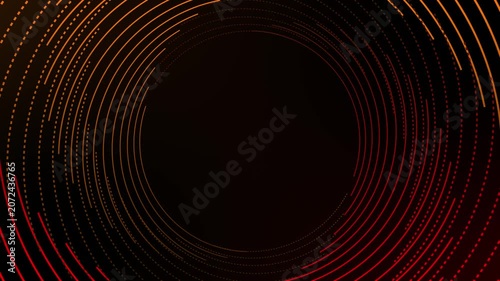 Circles form a glowing orange tunnel pattern on a dark black background.
