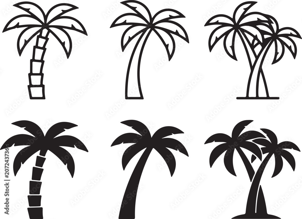 Fototapeta premium Outline and glyph palm trees, design element.