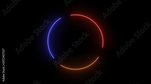 Neon Circle doodle animatin, Circle neon ring shines with dual color gradients on a pitch black.