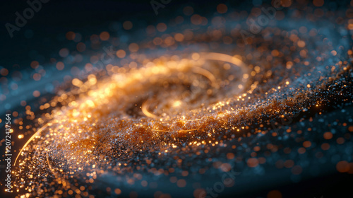 Cosmic Spiral Formation Made of Glowing Gold and Blue Lights