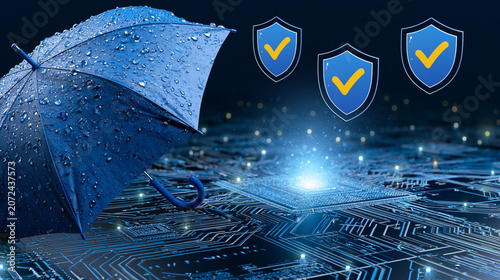 Blue Umbrella Protecting Digital Circuit from Cyber Security Shields
