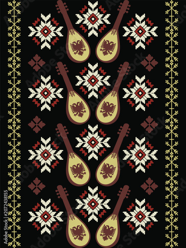 Albanian Lute and Eagle Pattern Seamless Fabric Motif