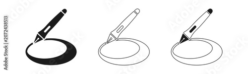 Schilderij op canvas Vector illustrations of calligraphy nib pens drawing circles in black and white