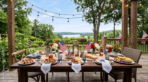 Independence Day garden dinner party overlooking scenic lake