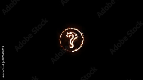 Burning question sign , Question mark glows with a bright orange light against a dark background.