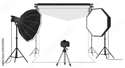 Professional photography studio setup with camera and lighting equipment.