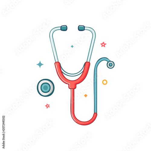 Flat illustration of a red stethoscope with decorative elements