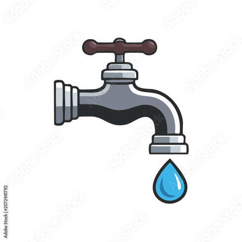 Blue water faucet with drop isolated vector