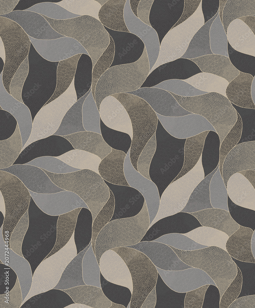 Naklejka premium Seamless sophisticated greige and charcoal abstract wave mosaic texture with modern organic curve pattern for wallpaper backgrounds