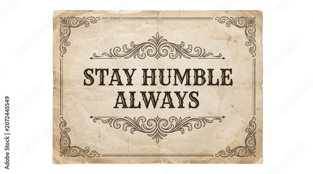 Fototapeta premium Stay Humble Always Vintage Sign with Ornate Border.