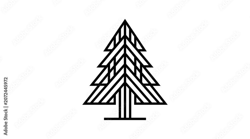 Fototapeta premium Stylized evergreen tree made of parallel lines.
