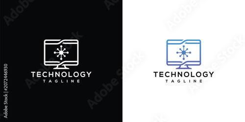 Modern Technology Logo With Computer Monitor And Data Icon