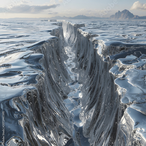 Epic Polar Glacier Canyon Cutting Through Endless Frozen Ice Fields in an Arctic Wilderness