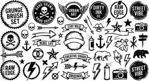 Schilderij op canvas Grunge brush set of urban art icons, hand drawn street style vector elements, vi