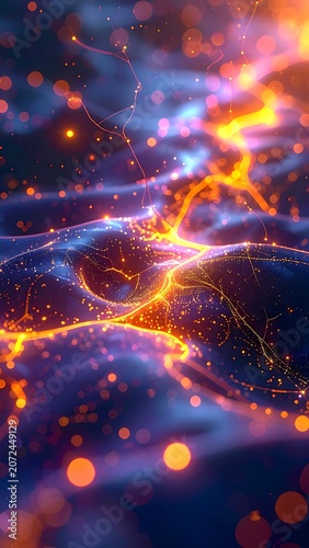 Vibrant abstract depiction of glowing electric-like pathways