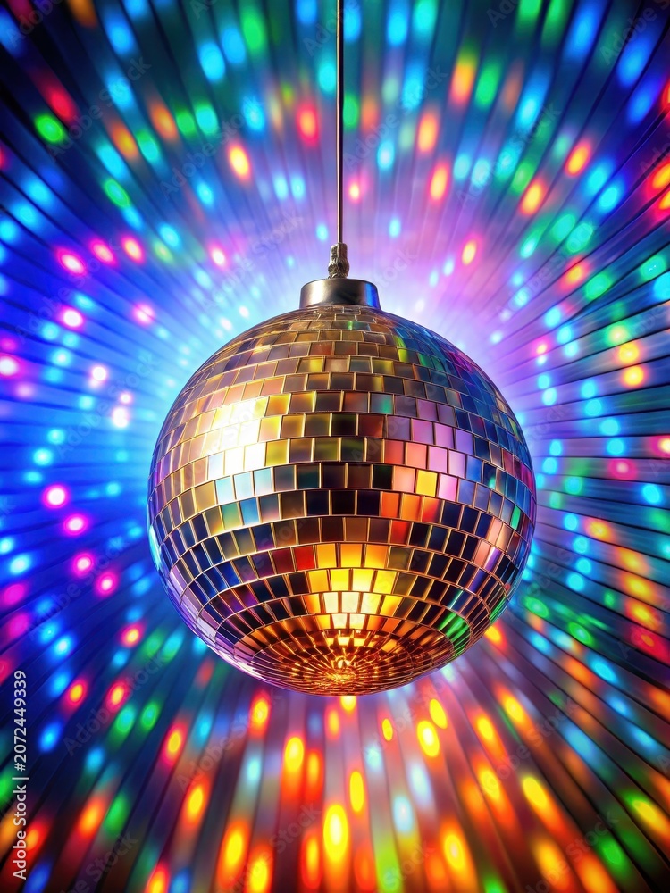 Obraz premium Glittering disco ball suspended from a sleek