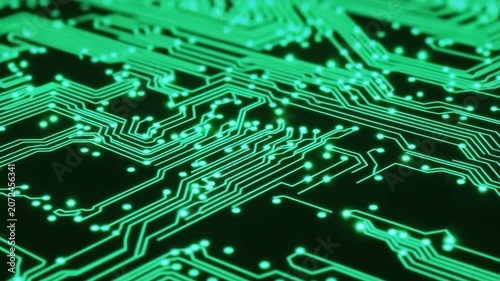 Abstract cyber technology, binary code. Central Computer Processors CPU concept. Motherboard digital chip. Futuristic green circuit board background. Program developing digital video.