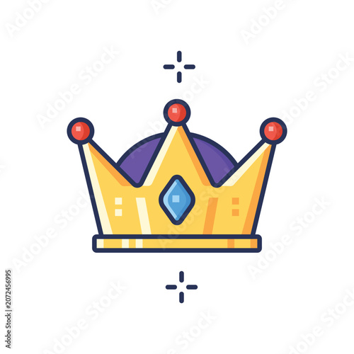 A vibrant, cartoon-style crown icon featuring gold, purple, and red accents, symbolizing royalty, achievement, or leadership, suitable for digital or print designs.