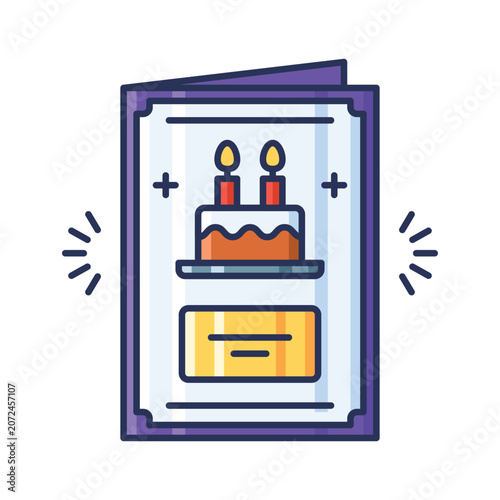Colorful digital illustration of a greeting card featuring a birthday cake with lit candles, set against a festive background. Suitable for birthday and celebration themes.