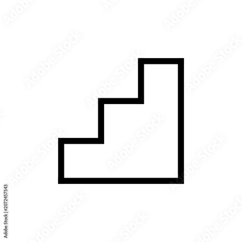 A minimalist black and white outline icon showing a basic three step staircase.