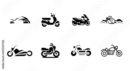 Bild auf Leinwand Collection of various motorcycle and scooter icons in black silhouette