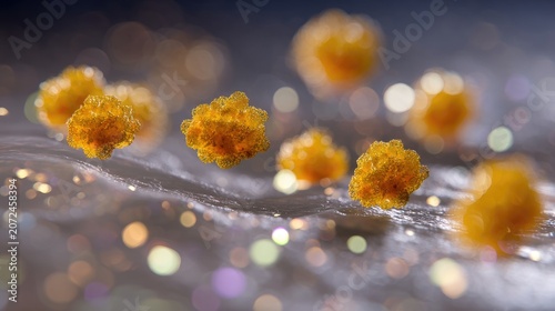 Microscopic View of Golden Particles in a Colorful Abstract Background for Scientific or Artistic Usage