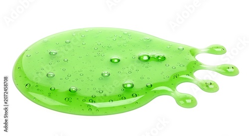 Green slime puddle with bubbles isolated on white background