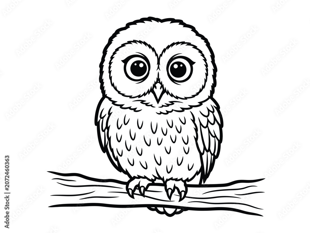 Fototapeta premium Cute cartoon owl perched on a tree branch