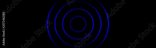 Blue concentric circles, glowing rings, neon light effect, abstract background, modern design element