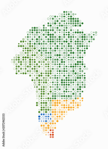 Greenland, shape of the country build of colored cells. Digital style map of the Greenland on white background. Small size circle blocks. Awesome vector illustration.