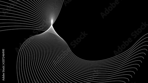 Futuristic white lines, glowing neon curves, abstract background video, motion graphics element, black background