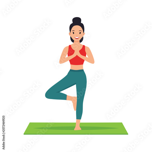 Flat vector illustration of woman doing yoga