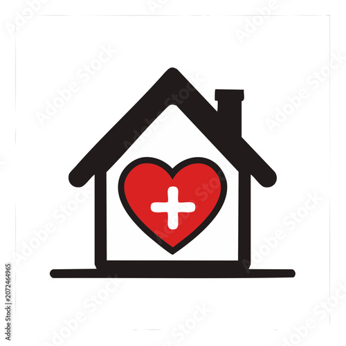 House with medical cross and heart icon