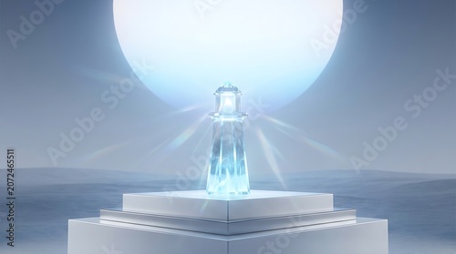 Mystical Elixir Bottle on Pedestal with Glowing Aura.