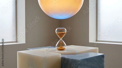 Hourglass on Pedestal with Abstract Light.