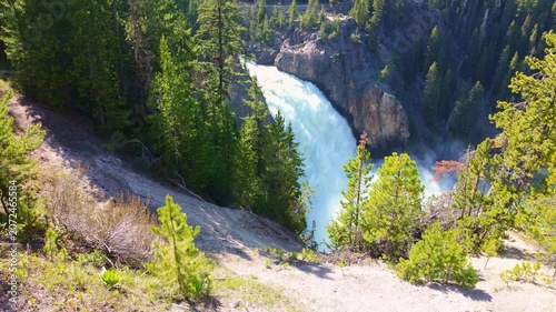 Upper Falls plunges into the Grand Canyon of the Yellowstone as viewed from the South Rim Trail in Yellowstone National Park
