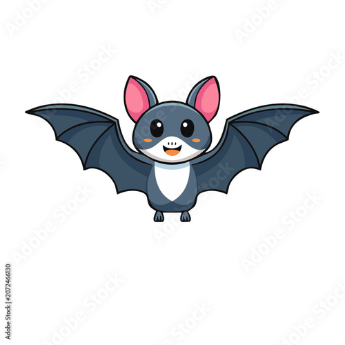 Cute flat illustration of a blue owl with pink ears