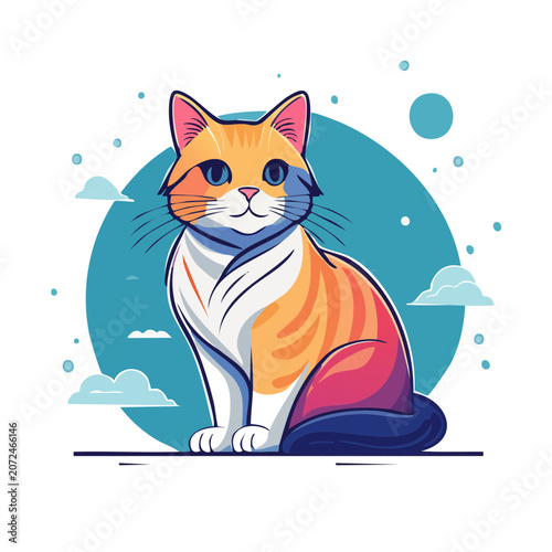 Cute flat vector unicorn sitting on clouds