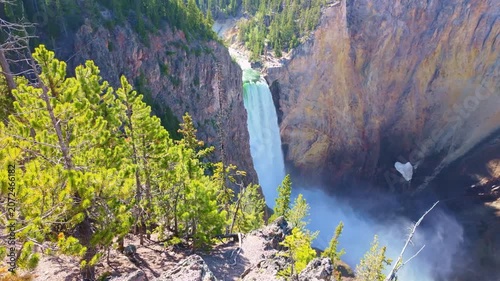 Lower Falls thunders into the Grand Canyon of the Yellowstone as seen from the South Rim Trail in Yellowstone National Park