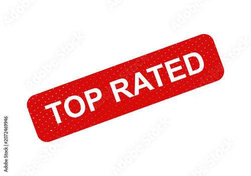 Red top rated badge with distressed edges isolated on transparent background