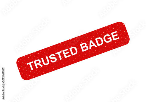 Red trusted badge stamp with white text isolated on transparent background