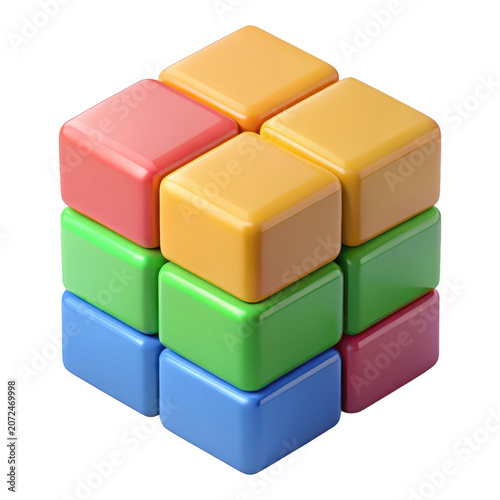 3D clay style rubik cube illustration as transparent cutout