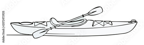 Sport kayak side view line art illustration. Generative AI